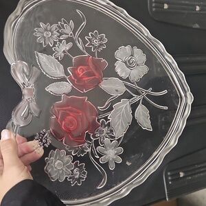 13" RARE MIKASA Cut Crystal Valentine Heart Shaped Serving FRIOSTED Etched
